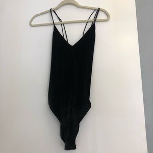 Black velvet open back bodysuit